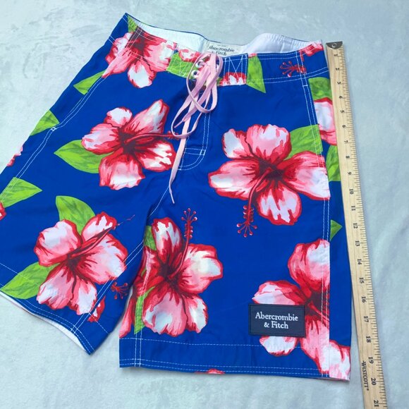 VTG Abercrombie & Fitch Board Shorts Men S Blue Hawaiian Hibiscus Colorful‎ Y2K - Picture 6 of 7